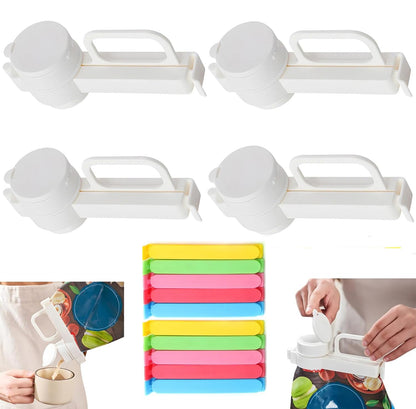 4 Pack Bag Clips with Pour Spout + 10 PCS Food Bag Clips Sealing Bag Clips