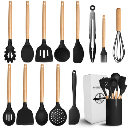 14Pcs Kitchen Utensils Set - Silicone Cooking Utensils Set Silicone Kitchen Utensils Set - Black Kitchen Utensil Set Silicone Utensils Set for Cooking