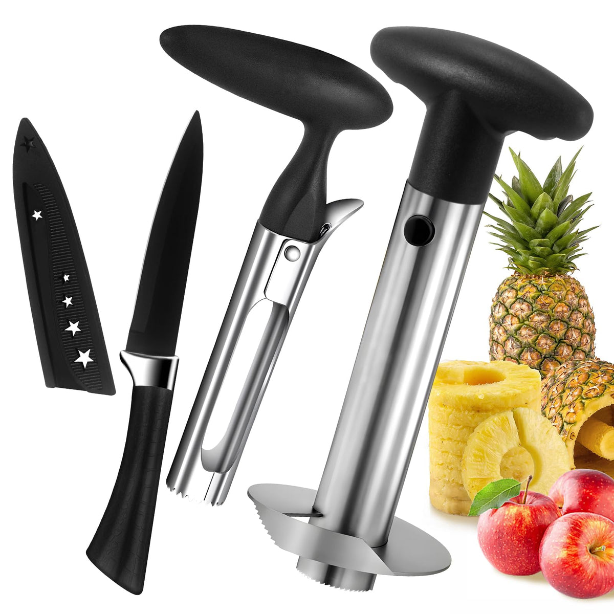 PineappleApple and Fruit Corer Slicer Setwith pineapple corer and slicerApple Corerand Fruit Knife Stainless Steel Fruit Tool Set.
